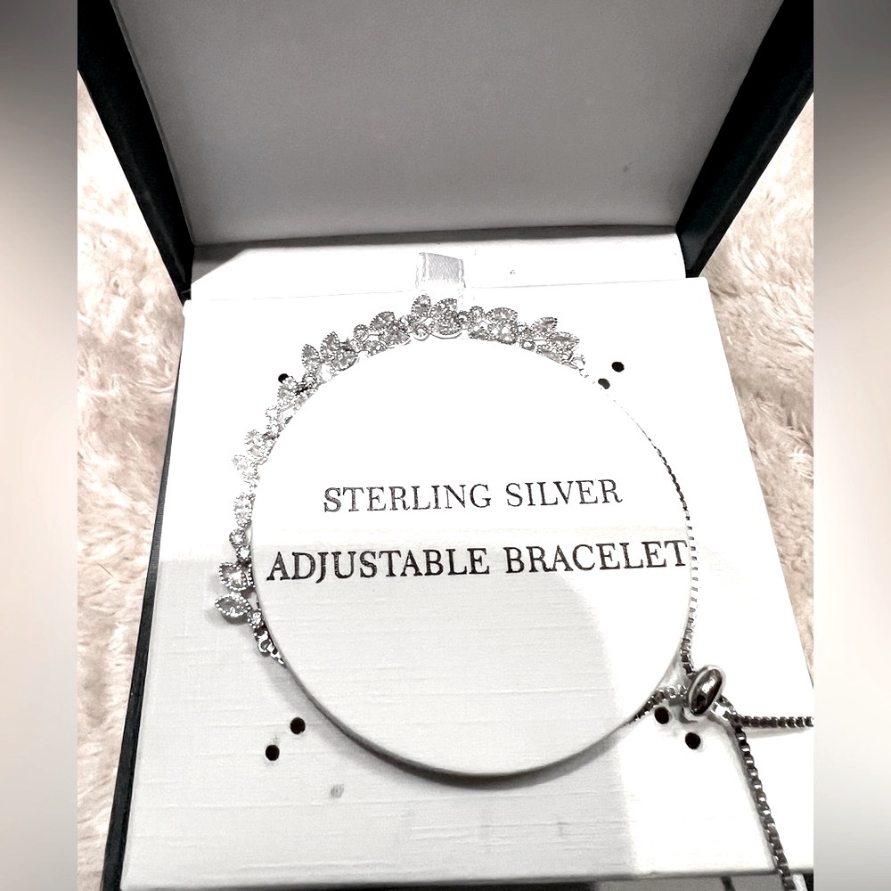 Cate d Argent Crystal Flowers Sterling Silver Adjustable Bracelet